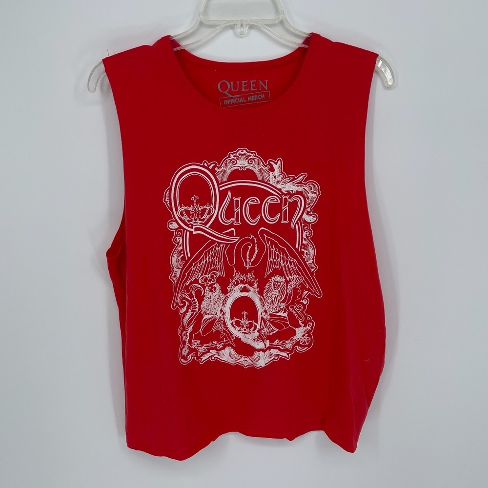 Queen Official Merch Women's Red Crest Graphic Freddie Muscle Tank Top Size L